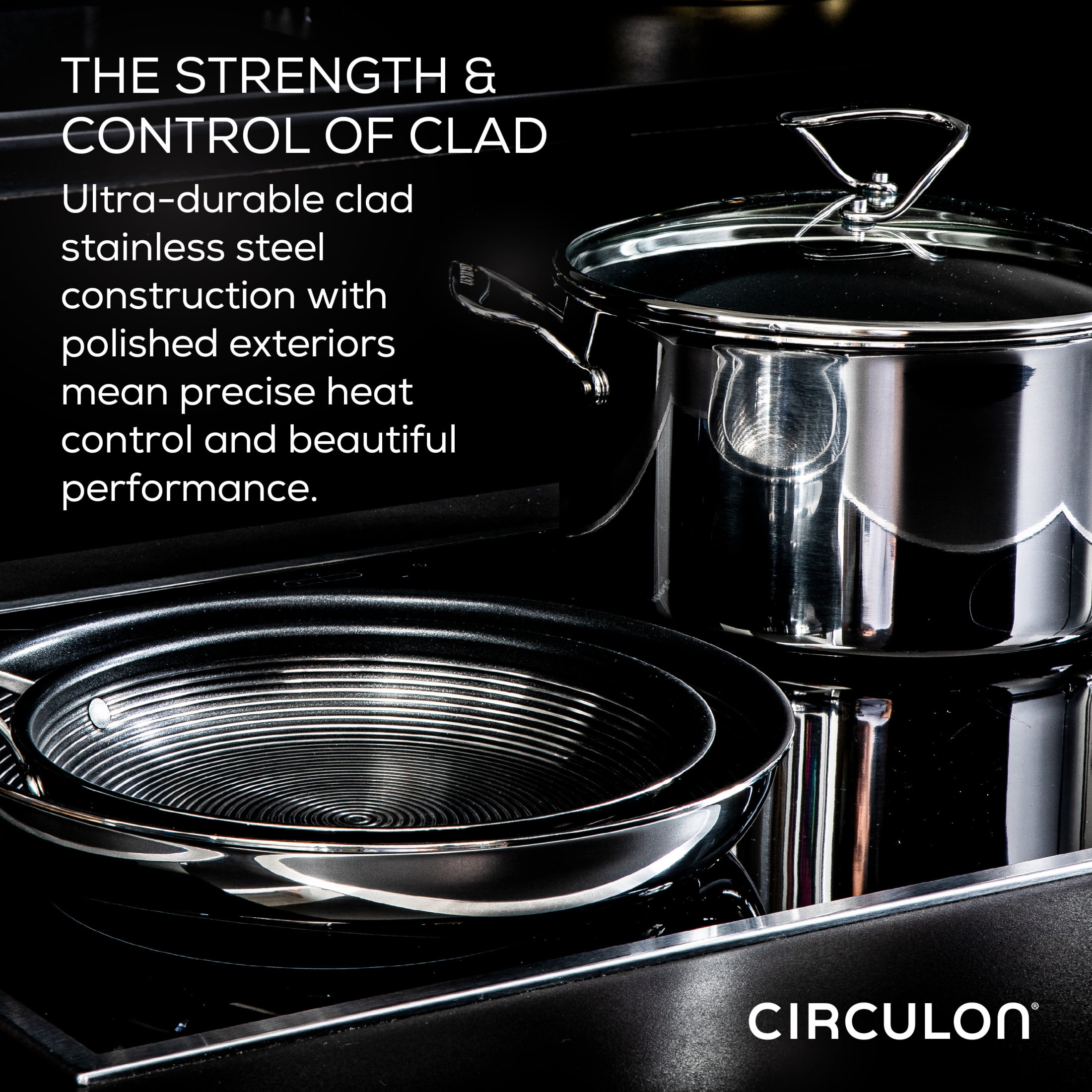 Circulon Clad Stainless Steel Induction 14 Inch Wok, Silver