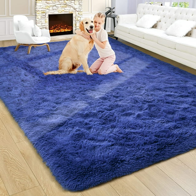 GFDYREE Fluffy Light Navy Rug for Living Room,5x8 Area Rugs,Thick Plush Shag Rug,Shaggy Rugs for Bedroom,Big Fuzzy Carpet,Comfy Kids Rugs,Large Living Room Rugs,Soft Nursery Rug,Living Room