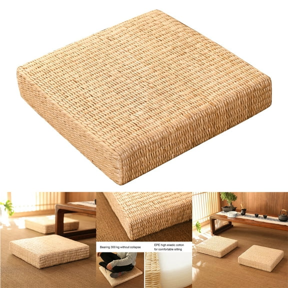 Visland Straw Cushion Seat Cushion Floor Pillow Japanese Cushion Nature Handmade Straw Mat Yoga Zen Straw Seat Cushion Floor Pillows Seating for Adults 15.75" x 15.75" x 2.36",Square