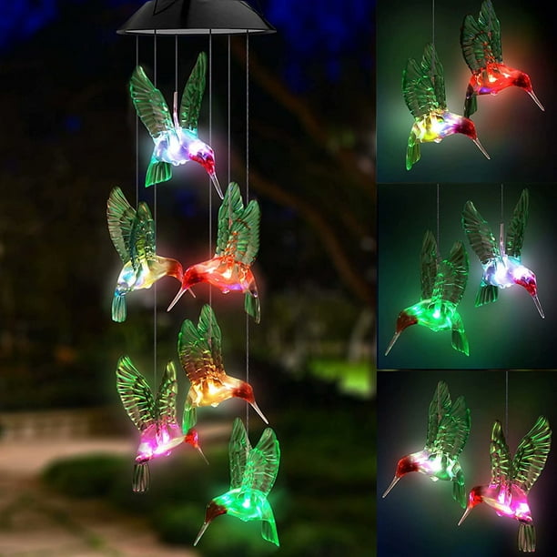 LED Solar Hummingbird Wind Chime Solar String Lights, Waterproof Six  Hummingbird Wind Chimes for Home Party Night Garden Decoration 