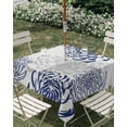 thumbnail image 2 of Navy Blue Chrysanthemum Outdoor Tablecloth with Umbrella Hole, Farmhouse Botanical Floral Modern Spillproof Waterproof Outdoor Table Cover, Patio Tablecloths for Party/Garden/Picnic, Square 54"x54", 2 of 9