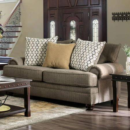 TRANSITIONAL Fabric Upholstery Loveseat in Beige Augustina Furniture of America