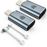 (2 Pack) TechMatte USB C to Lightning Adapter, 27W PD Fast Charging iPhone 14/13/12/11 Pro Max Mini/X/XR/XS/SE/8/7/6/iPad/AirPods, Support Data Transfer, with 2 Pack Anti-Lost Holder