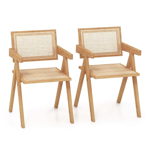 SKTPI Boho Cane Dining Chairs Set of 2, Max Load 330 Lbs, Wooden Dining Chairs, Bamboo Accent Armchair for Living Room, Dining Room, Natural