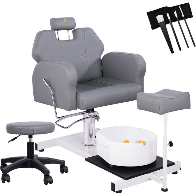 Chaise de Pédicure avec Bassin pour Pieds, Bain de Pieds de Massage Hydraulique avec Rotation à 360°, Unité de Pédicure Réglable en Hauteur