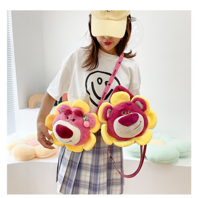 30cmKawaii Genuine Disney Flower Fairy Strawberry Bear Plush Shoulder Bags Cute Soft Cartoon Plush Tote bag kids birthday gifts zhangyuxiang LED