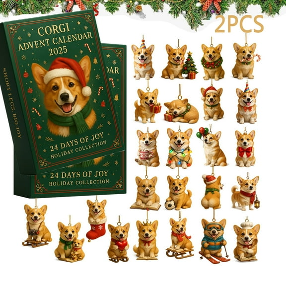 2025 Corgis Advents Calendars,Coigi Advent Calendar 2025 Collection Decoration Gifts With 24 Acrylic Corgis Pendants for Christmas Countdown, Suitable for Car Rearview Mirrors,Christmas Trees