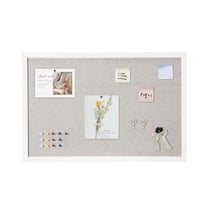 SKYSHALO 30"x20" Linen-Covered White Cork Bulletin Board – Wall Decor for Home, School, Office – Chic & Practical Message Board