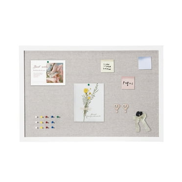 SKYSHALO 30"x20" Linen-Covered White Cork Bulletin Board – Wall Decor for Home, School, Office – Chic & Practical Message Board