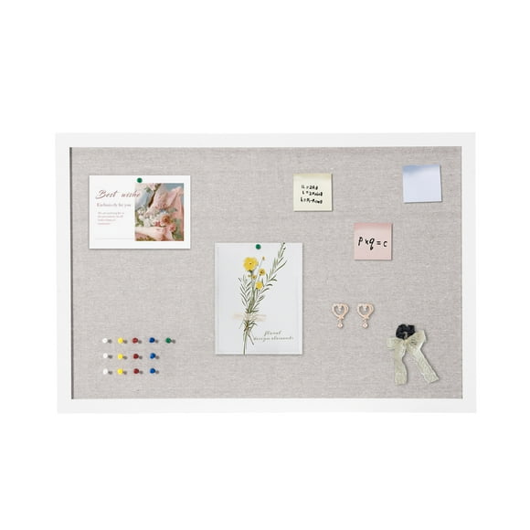 KFFKFF 30"x20" White Cork Board with Linen Surface Wall-Mounted Bulletin Board
