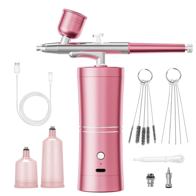 Kit de Aerógrafo Portátil CBVCBV con Compresor (Rosa)