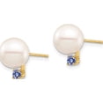 thumbnail image 2 of 14K Yellow Gold 8-8.5mm White Round Freshwater Cultured Pearl Tanzanite Post Earrings Made In Canada xf754e/tz, 2 of 5
