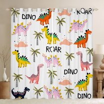 Feelyou Kawaii Pink Dinosaur Curtains Pack of 2 (42x84 Each) for Teen, Tropic Coconut Palm Curtains Blackout, Cute Cartoon Animal Bedroom Curtains, Blackout Curtains Room Decor