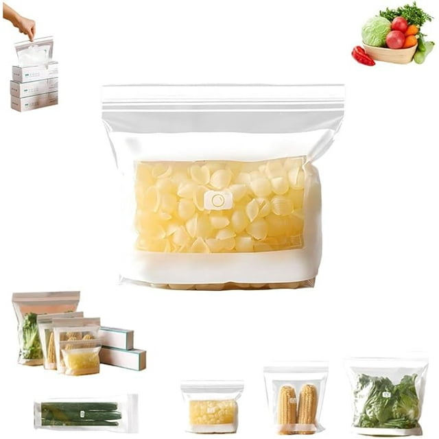 Sacs de Conservation de Qualité Alimentaire, Sacs à Produits en Plastique à Double Scellage, Sac de Rangement Transparent et Étanche pour Réfrigérateur, Sac Long Scellé Réutilisable pour Congélateur à Glissière, Ouverture Facile pour Fruits et Légumes Cuisine (15 Pcs, B)