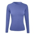 thumbnail image 3 of Women's Long Sleeve Stretch Crewneck Ribbed T Shirt Fitted, Casual, and Basic Can be Paired with Various Bottoms, Suitable for All Seasons, Made of Polyester, Multiple Sizes, 3 of 3