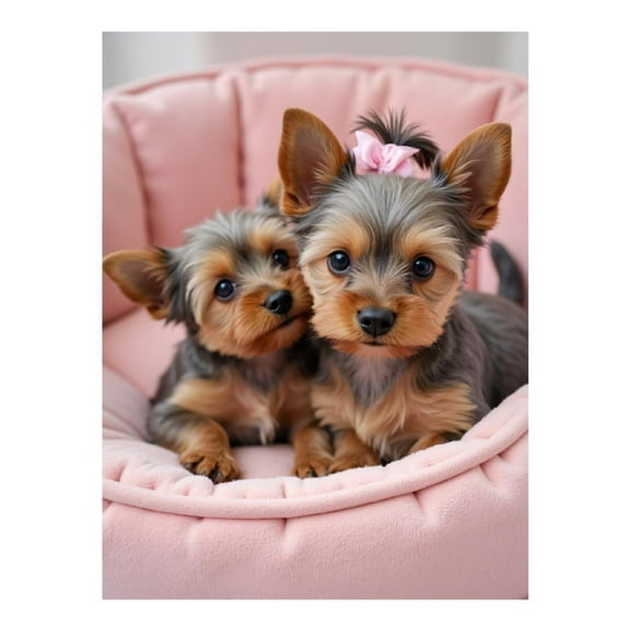 Diamond Art Kit for Adults, Yorkshire Terrier Puppies Pink Chair Diamond Painting for Adults Beginners, DIY Diamond Art Painting Kits, 5D Diamond Painting Crafts for Home Decor 12x16 Frameless
