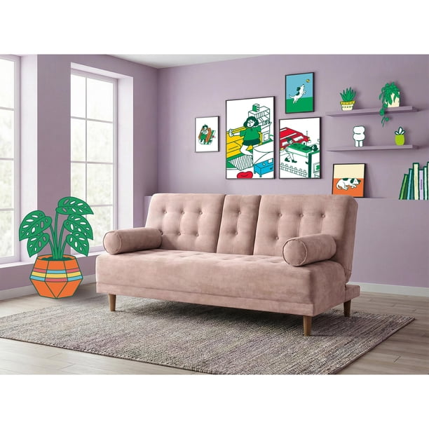 Sofá Cama Makora Zambroni Con Memory Foam, Color Palo De Rosa, Velvet Respaldo Reclinable De 3 posiciones.