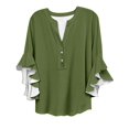 thumbnail image 4 of Dorinao Women's Button V-Neck Lace 3/4 Sleeve Casual Top - Loose Fit Solid Color Fashion Blouse, Green, 3XL, 4 of 4