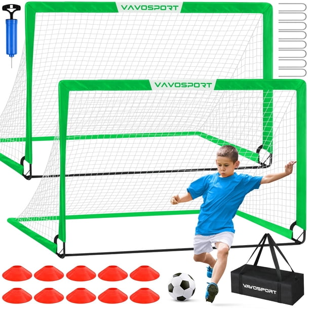 Set de 2 arcos de fútbol VAVOSPORT 6'x4' para niños, portátiles y plegables, red de fútbol emergente para prácticas y juegos al aire libre con balón y conos para niños y jóvenes