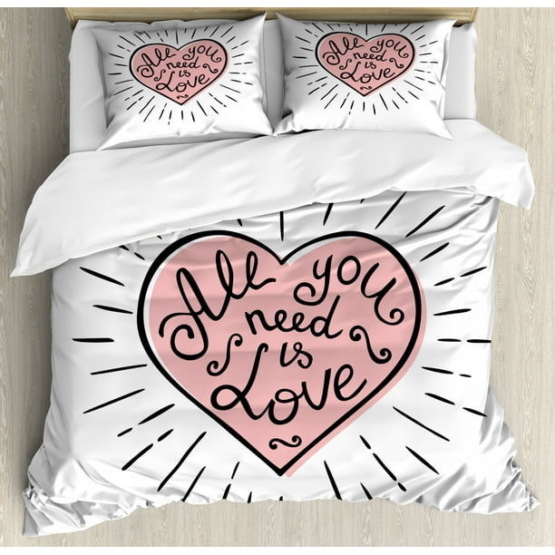 All You Need Is Love Duvet Cover Set Queen Size, Handwritten Romantic