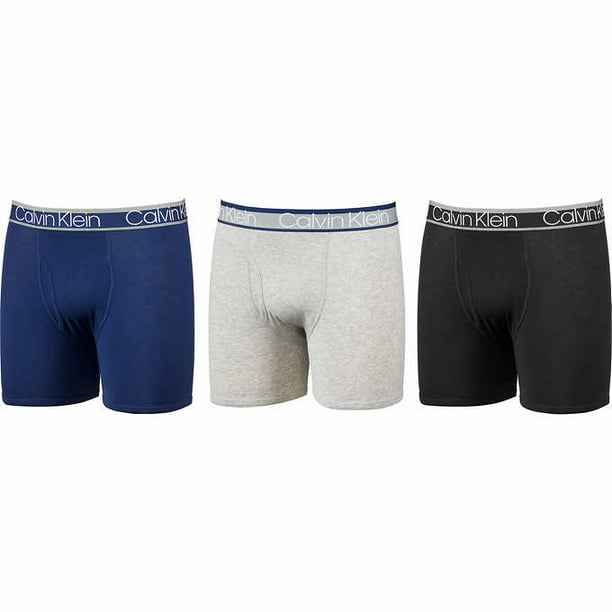 Calvin Klein Men's Cotton Stretch Boxer Brief - With Logo Waist Band - Pack  of 3 -Navy/Heather Gray/Black - Medium Size 