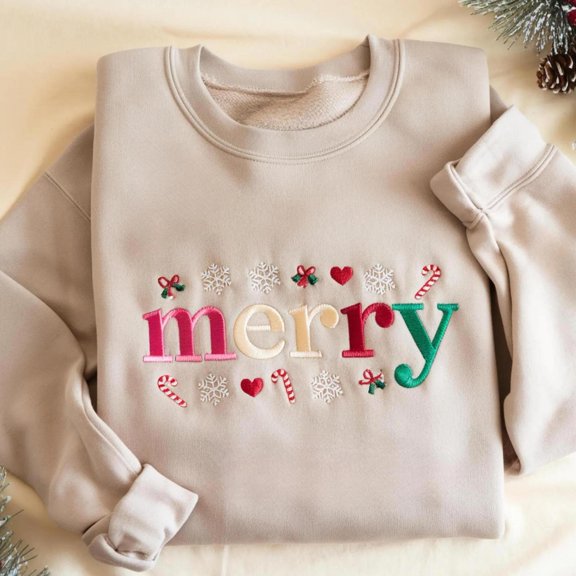 Embroidered Merry Christmas Holiday, Sweatshirt