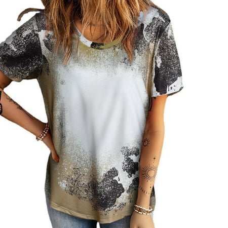 onlyliua Tie Dye Shirt Women Graphic Tee Shirts for Womens Summer Short Sleeve Crewneck Tops Tshirts Trendy Casual Loose Blouse Deals Of The Day Best Deals Today On Clearance #5