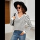 thumbnail image 5 of Suéteres de Mujer 2025, Cuello en V, Larga, Tops A Rayas, Otoño Invierno, Ropa de Punto Cómoda, Suéter Tipo Pulóver y Negro XL, 5 of 9