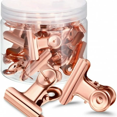 20pcs Rose Gold Metal Push Pin Clips 22mm - Decorative Bulldog Clips for Document Binding & Paper Fastening (Office Supplies)