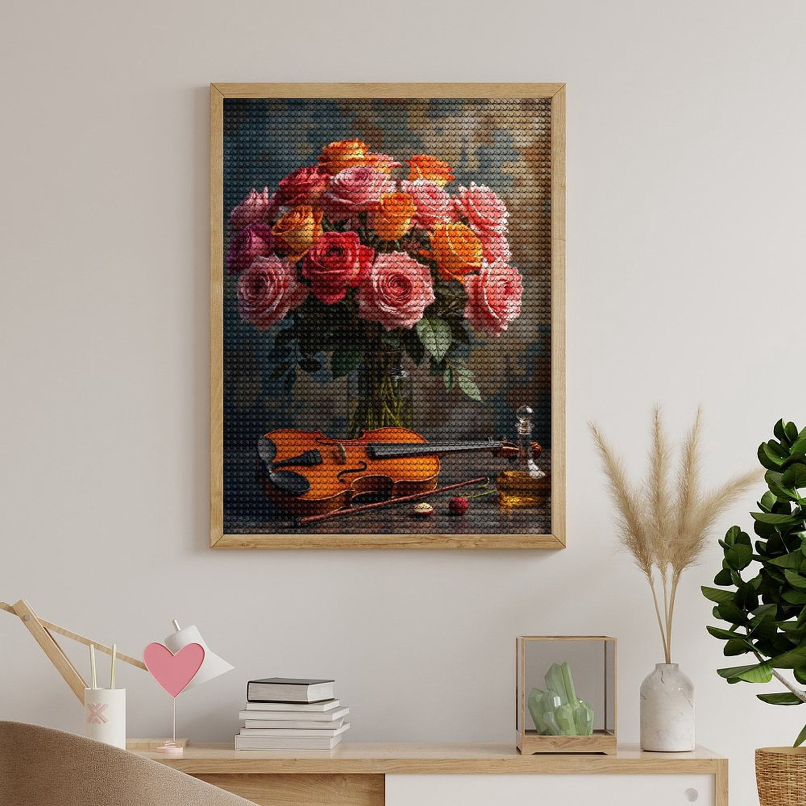 Diamond Art Kits for Adults, Floral Violin Still Life Elegant Display 5D Diamond Painting Kits for Adults Beginners, DIY Full Drill Diamond Painting, Gem Art and Crafts 12x16