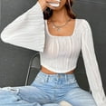 thumbnail image 6 of Annhoo Crop Tops for Women Long Flare Sleeve Scoop Neck T Shirts Fall Fashion Textures Going out Blouse Tees, 6 of 9