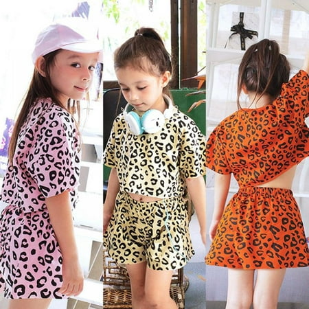 

1-7Y Toddler Baby Girl Clothes Leopard Printed Short Sleeve T-Shirt + Short Pants 2Pcs Summer Outfits Clothing Set