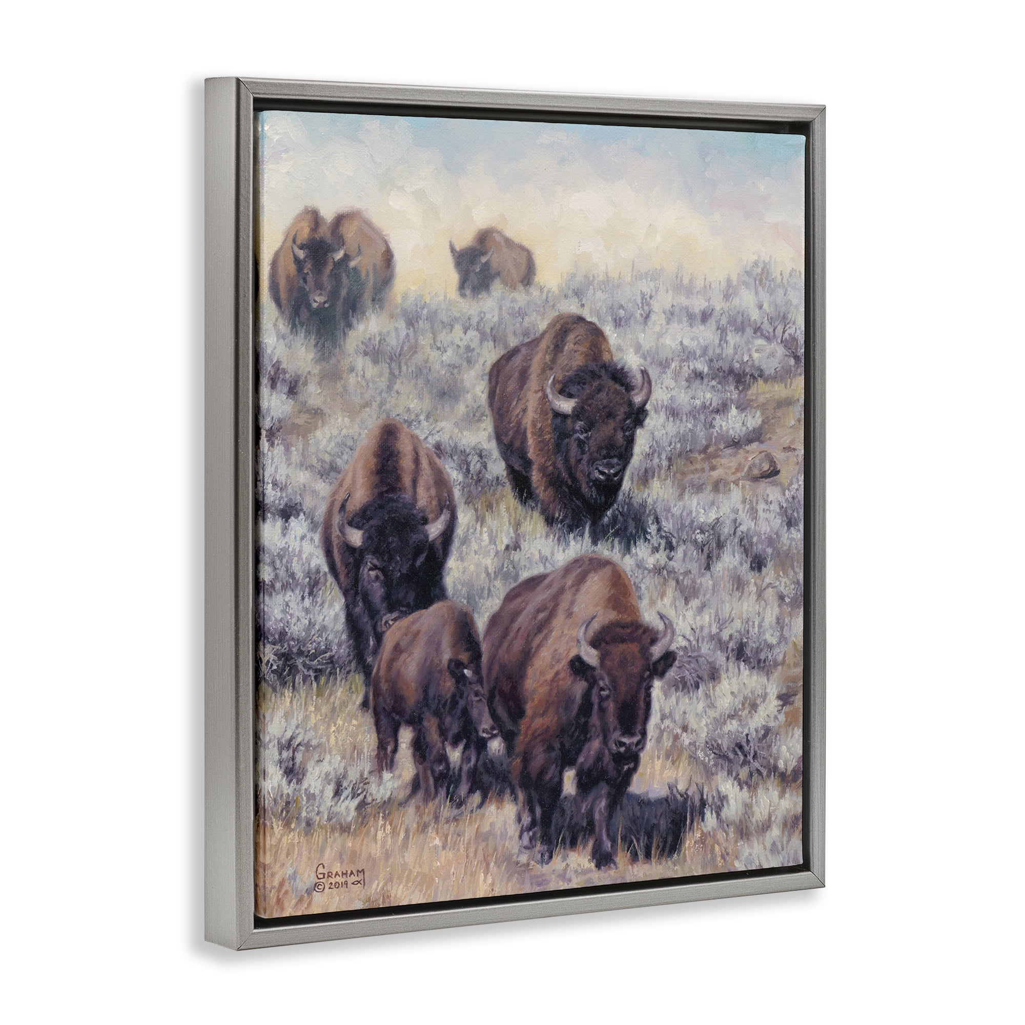 Stupell Industries In Search Of New Grass Landscape Painting Gray Floater Framed Canvas Art Print Wall Art, 25 x 31