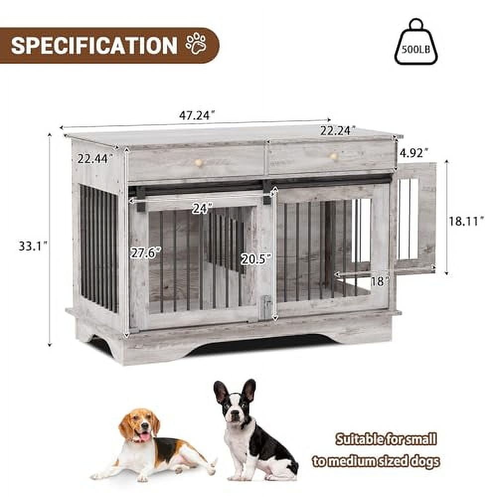 Ataucjin 47" Dog Crate Furniture with Storage Drawers & Removable Divider，Stylish Kennel for Large, Medium & Small Dogs