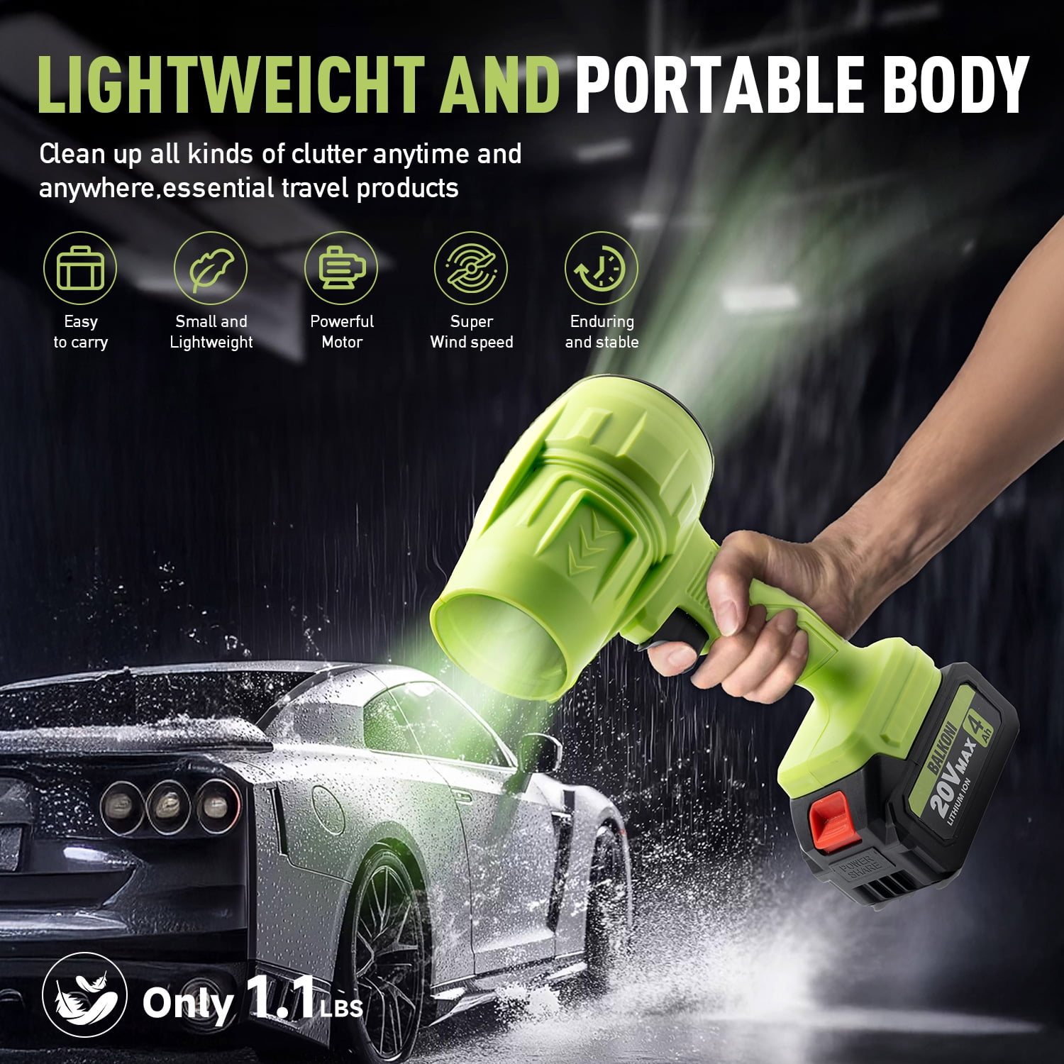 BALKONI Cordless Leaf Blower Electric Jet Blower Portable Dust Cleaner