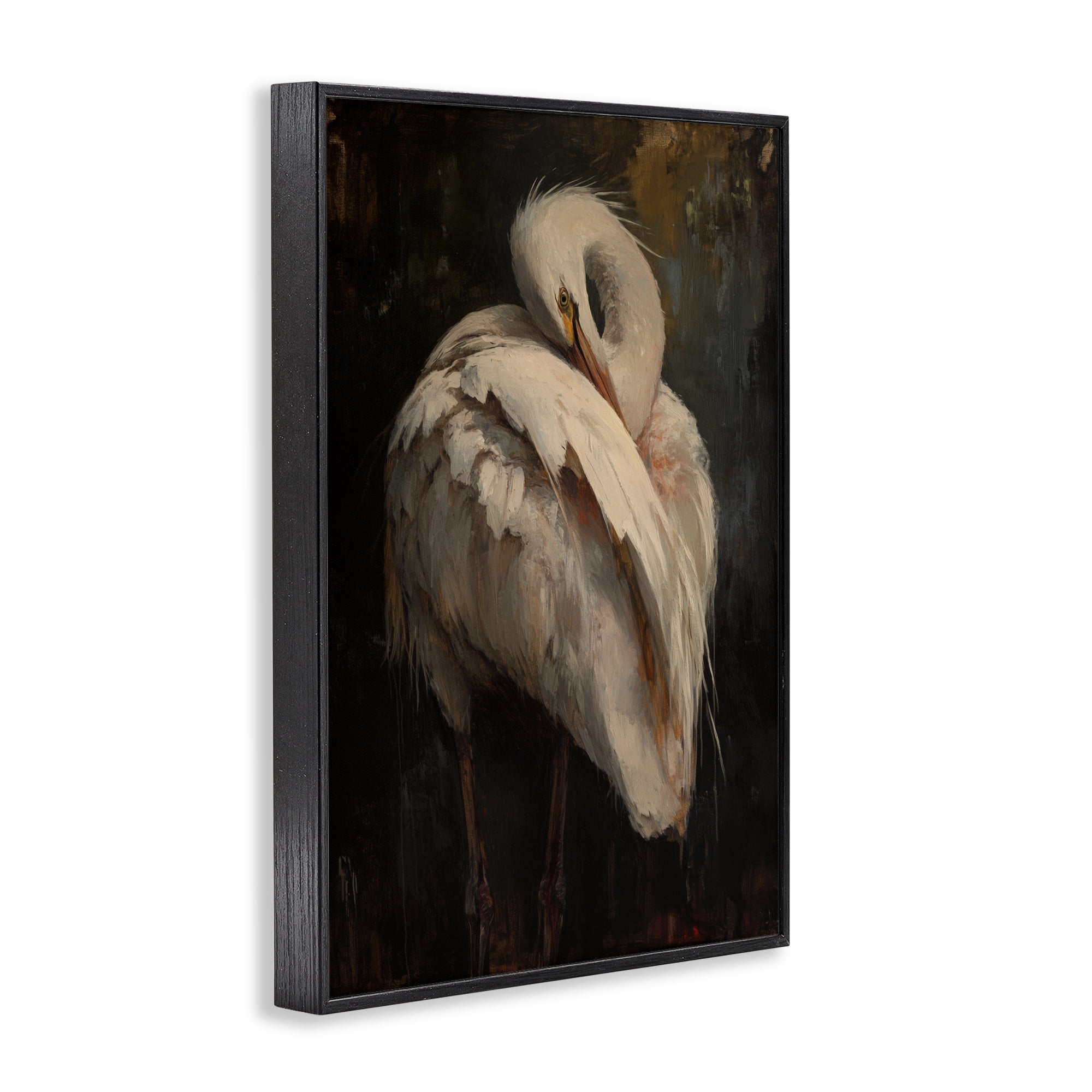 Stupell Industries Sleeping Egret in Golden Light Black Framed Giclee Art, design by Petal Prints Design