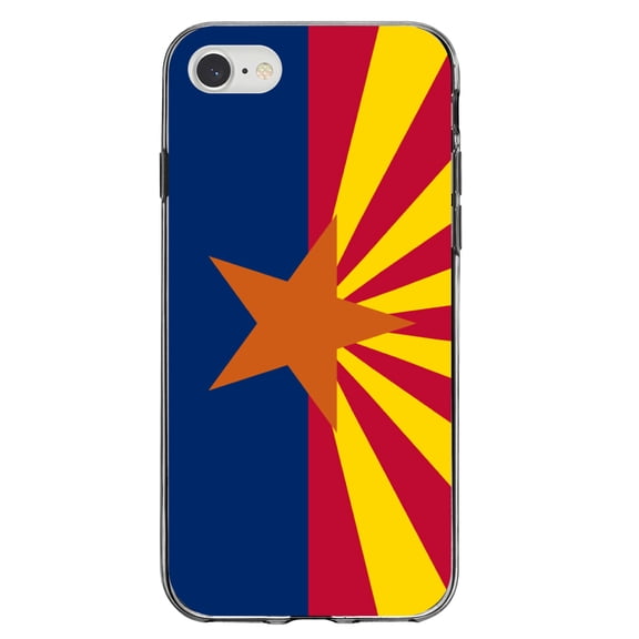 DistinctInk Clear Shockproof Hybrid Case for iPhone 7 8 SE (2020 Model) 4.7" Screen TPU Bumper Acrylic Back Tempered Glass Screen Protector - Arizona State Flag - US State Flag