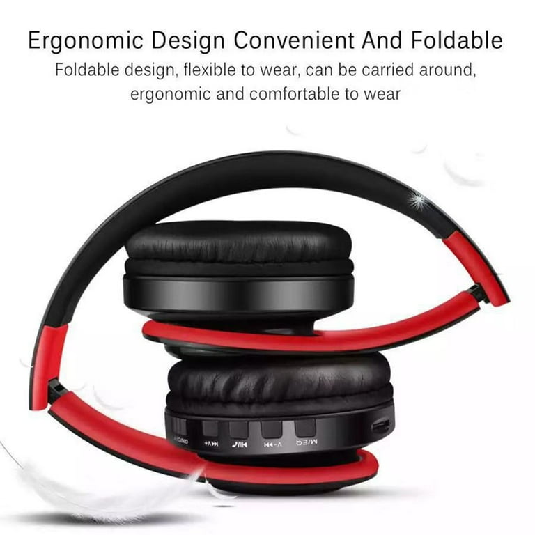 Bluetooth Headphones Over Ear Wireless Headphones Foldable Stereo Earphones  Super Bass Headset(Black + Red)