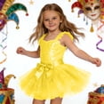 thumbnail image 2 of Wuxian Girls Carnival Dance Tutu Skirt Sequins Glitter Cute Bow Layered Ballet Party Trendy Tulle Mini Skirt,Yellow,4-8 Years, 2 of 4