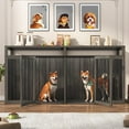 thumbnail image 3 of ChVans 87" Large Farmhouse Dog Crate TV Stand, Wooden Dog Crate Furniture with 4 Lockable Doors/Solid Metal Tube, XL-XXL Heavty Duty Dog Crates Furniture for 2 Medium or Large Dogs,Gray, 3 of 7