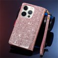 thumbnail image 6 of TECH CIRCLE Cute Shiny Flip Wallet Case with Wrist Strap for iPhone 16 Pro (2024 Release) 6.3", Built-in Stand, 9 Card Slots, Zipper Pocket, PU Leather Protective Lightweight Cover, Rosegold, 6 of 8
