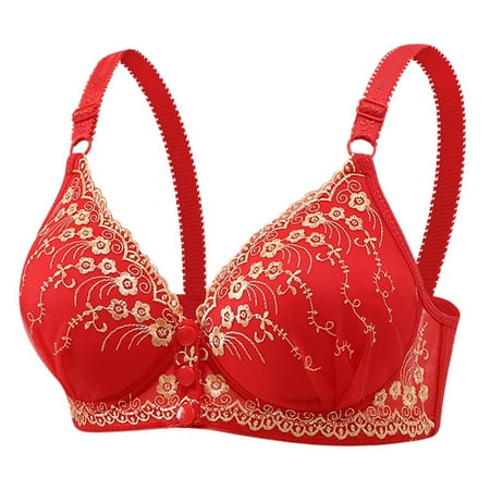 Gnurob Bra for Women Embroidered Lace lingerie Beauty Back Smoothing Bras Wirefree Seamless Brassiere Full Coverage Bralette Cozy Breathable Underwear Clearance Saving Red Large