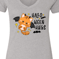 thumbnail image 4 of Inktastic Halloween Hugs with Cute Vampire Cat Bat Women's V-Neck T-Shirt, 4 of 5