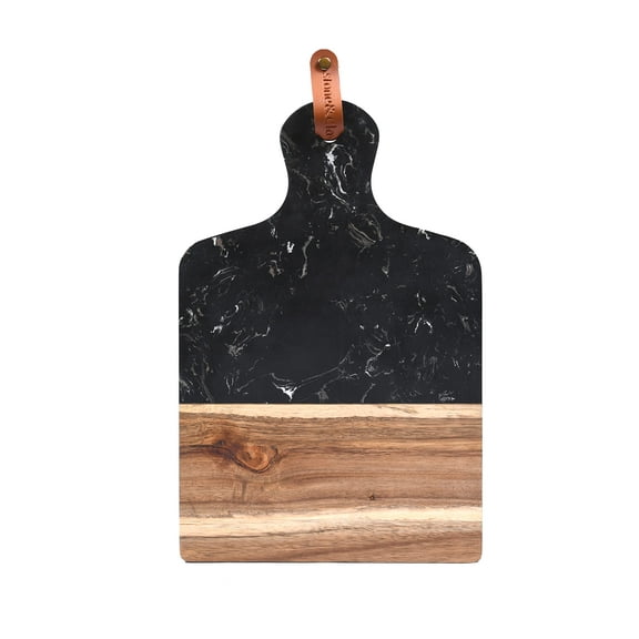 Stone & Clay Marble and Wood Cheese Board - 2-in-1 Charcuterie Cutting Board and Serving Tray - With White Marble and Bamboo Wood Chopping Surface - Perfect for Cheese, Vegetables, Fruit, and Meats