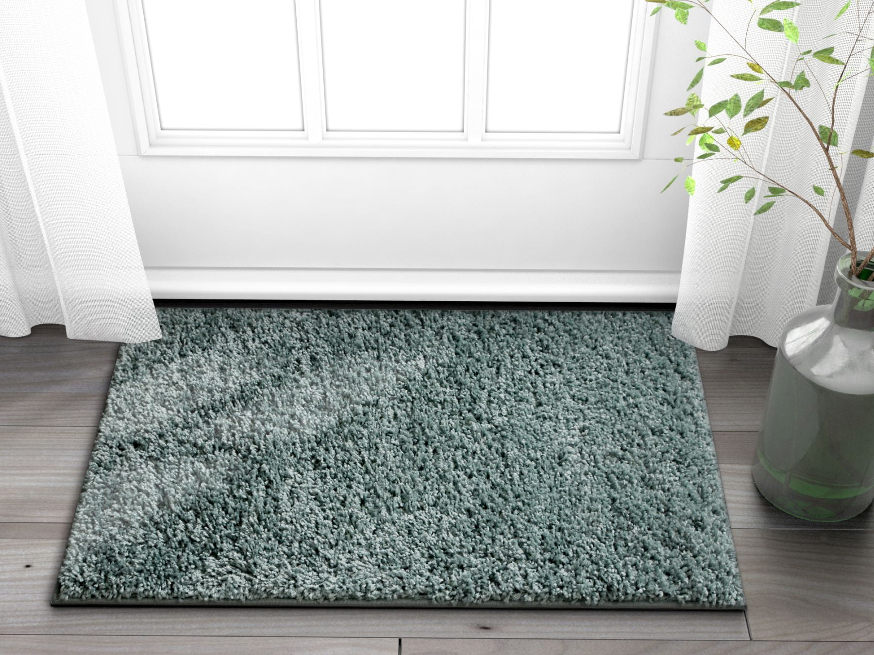 Solid Retro Modern Light Blue Shag 2x3 (2' x 3') Accent Area Rug Plain