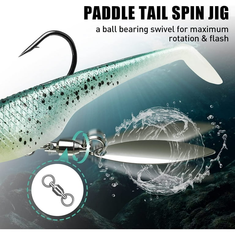 Paddle Tail Swimbaits for Bass Fishing, Shad or Tadpole Lure with Spinner,  Premium Fishing Bait for Saltwater Freshwater, Trout Crappie Fishing  F-2.3,0.4oz 