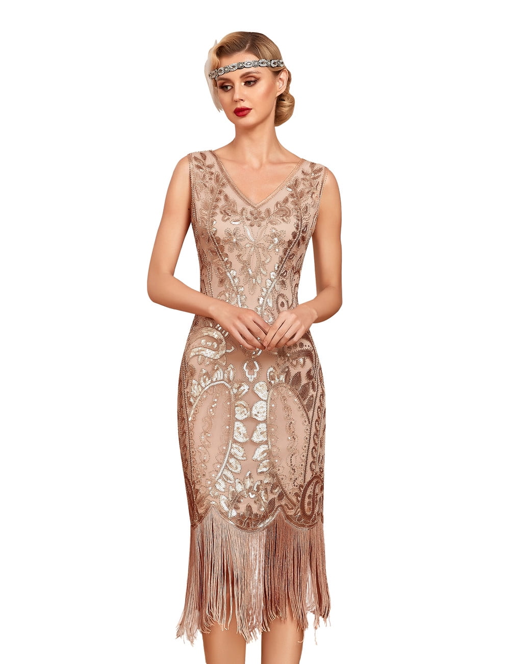 PrettyGuide Women's Flapper Dress Sequin Beaded Fringed 1920s Style