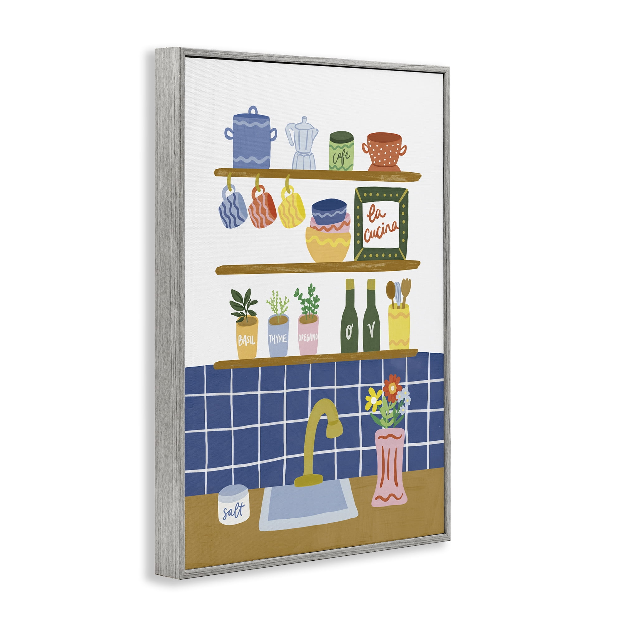 Stupell Industries Italian Kitchen Spice Rack Gray Framed Giclee Art, design by Amanda Houston
