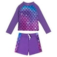 thumbnail image 3 of lnmuld Kids Swimsuits Girls Two Piece Swimsuit Set with V Neck and Flying Sleeve Scale Print Design for Beach Pool Party Size:7-8 Years, 3 of 9