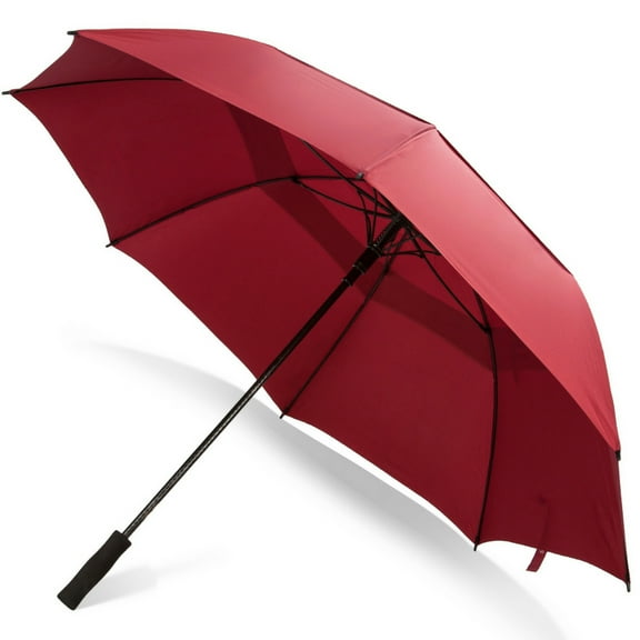 Third Floor Umbrellas - Dark Red 68 Inch Automatic Open Golf Umbrella - Extra Large Vented Windproof Waterproof Sturdy Double Canopy